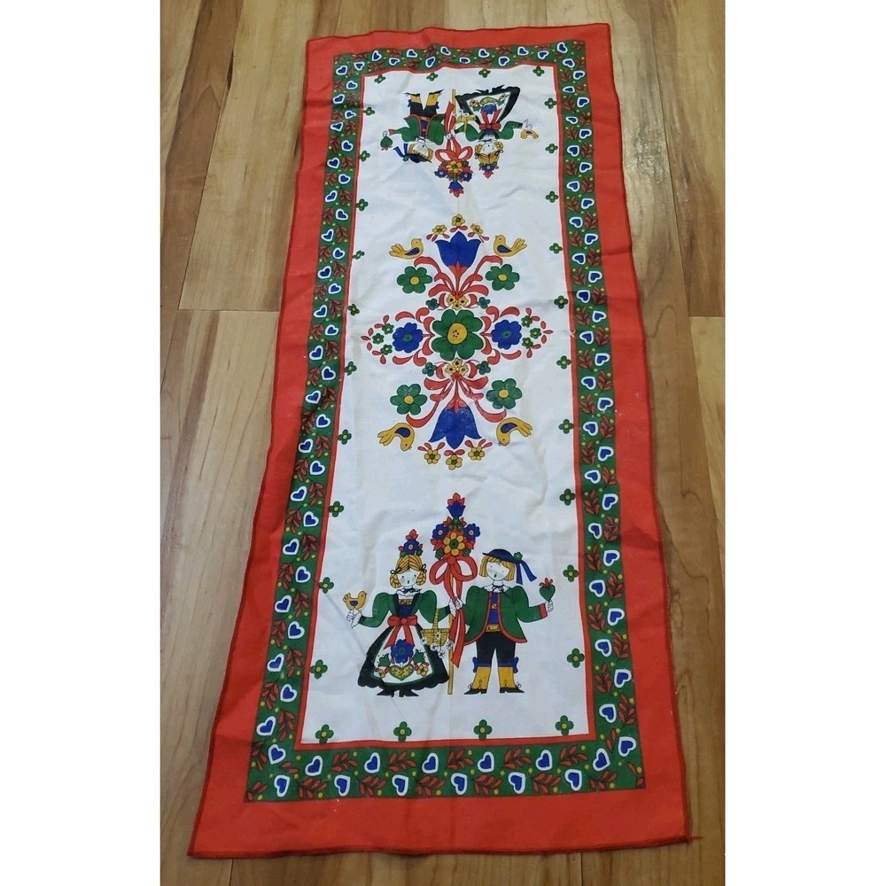 Vintage Souvenir Folk Art Tea‎ Towel With Dancing Boy Girl Made In Italy